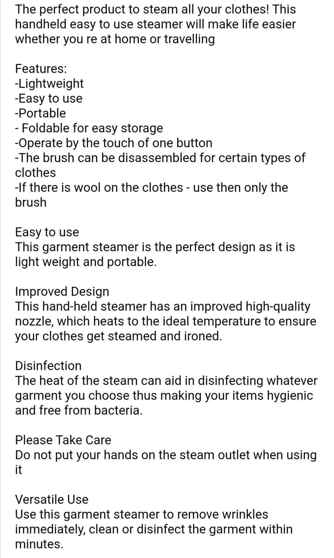 Portable Garment Steamer