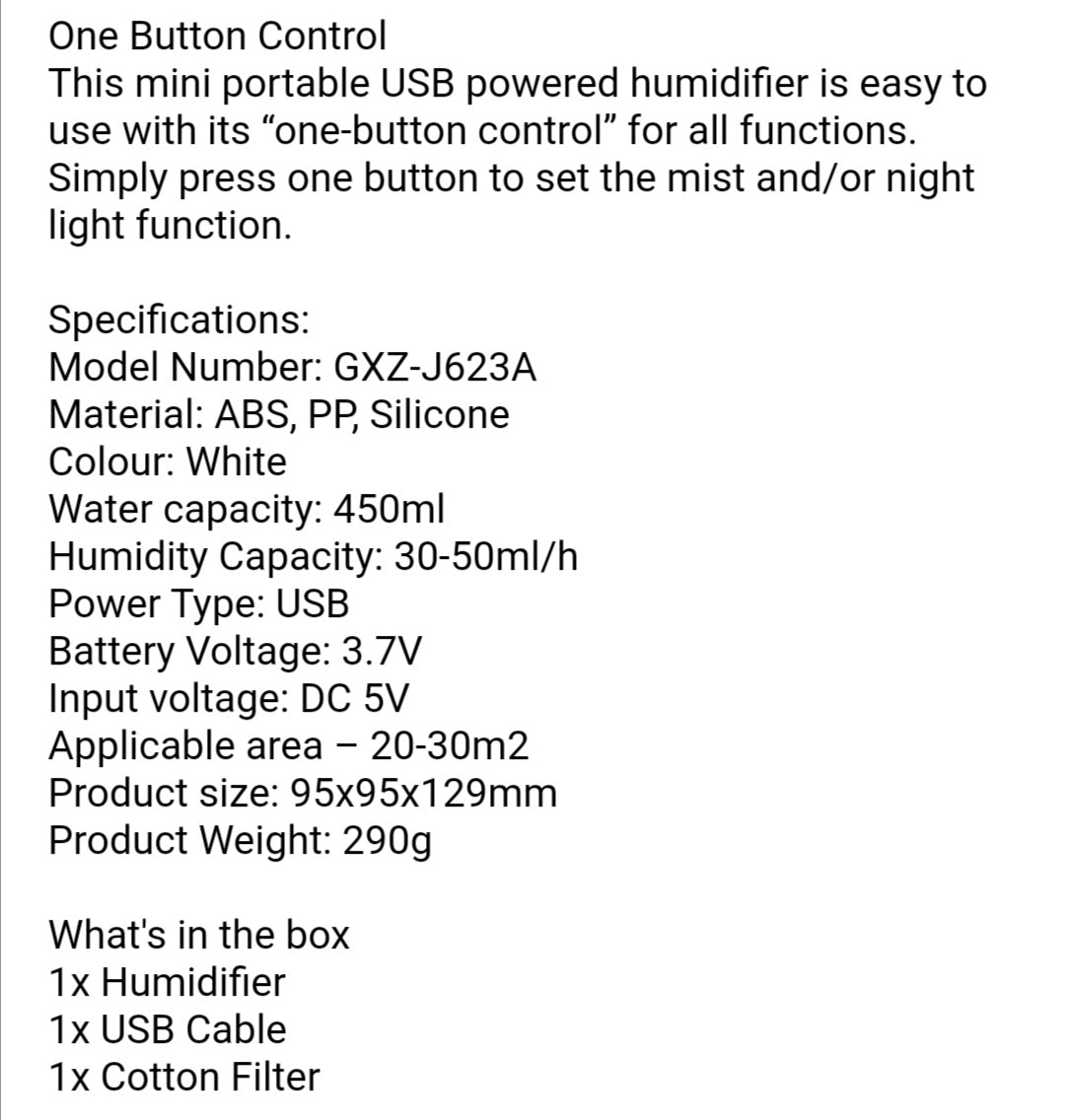 Mini USB Powererd Cold Mist Humidifier