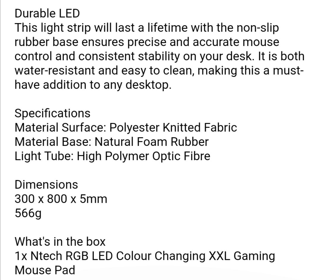 RGB LED Colour Changing XXL Gaming Mouse Pad