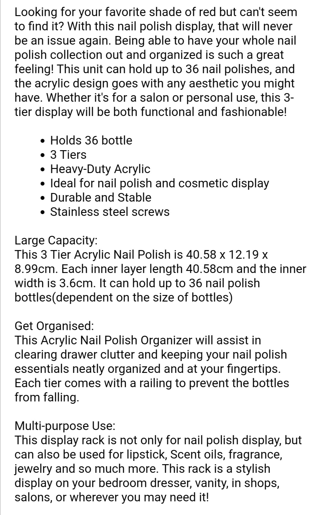 3 Tier Clear Acyrlic Nail Polish Display Rack
