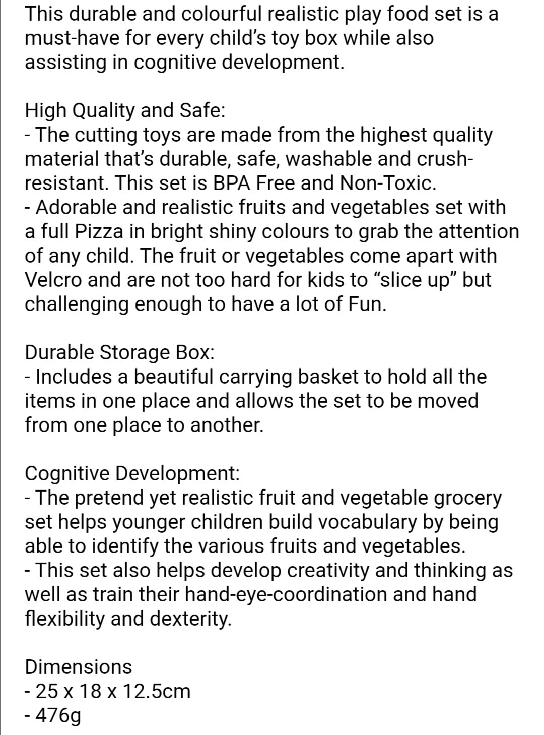 Fruit And Vegetable Kids Shopping Basket