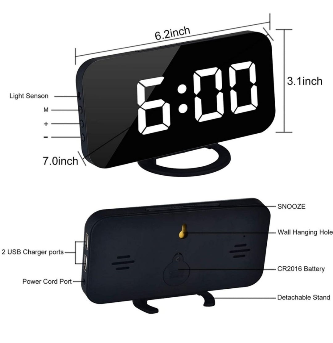 7'' LED Electronic Mirror Alarm Clock