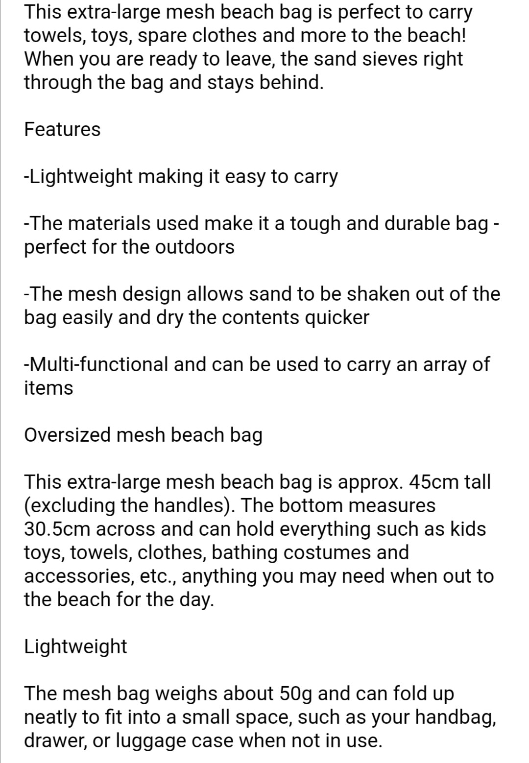 Oversized Mesh Tote Beach Bag