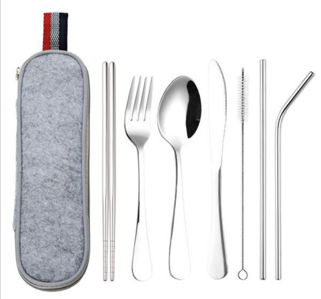 Reusable Travel 8 Piece Cutlery Set With Carry Bag