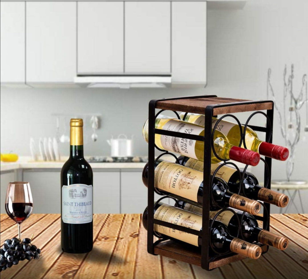 Rustic Wood Countertop Wine Rack For 6 Bottles