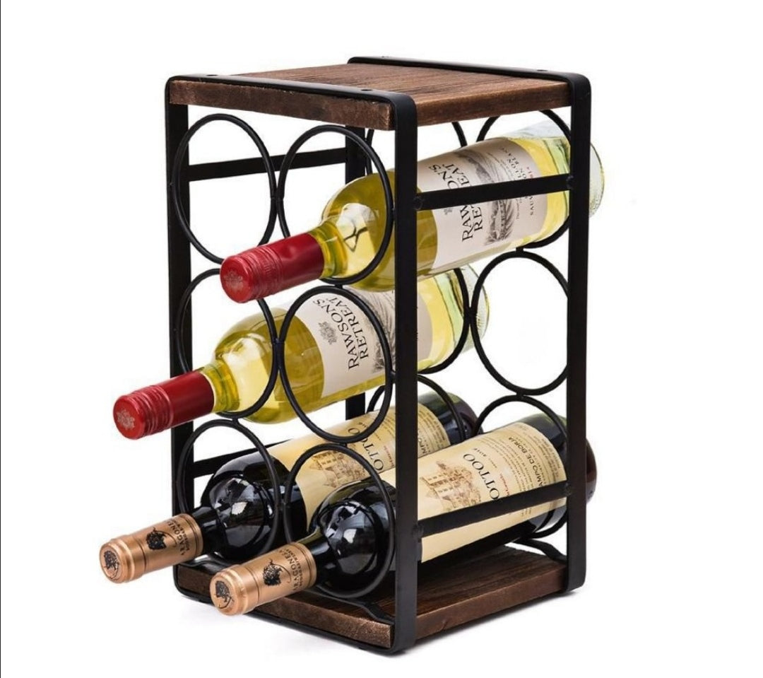 Rustic Wood Countertop Wine Rack For 6 Bottles