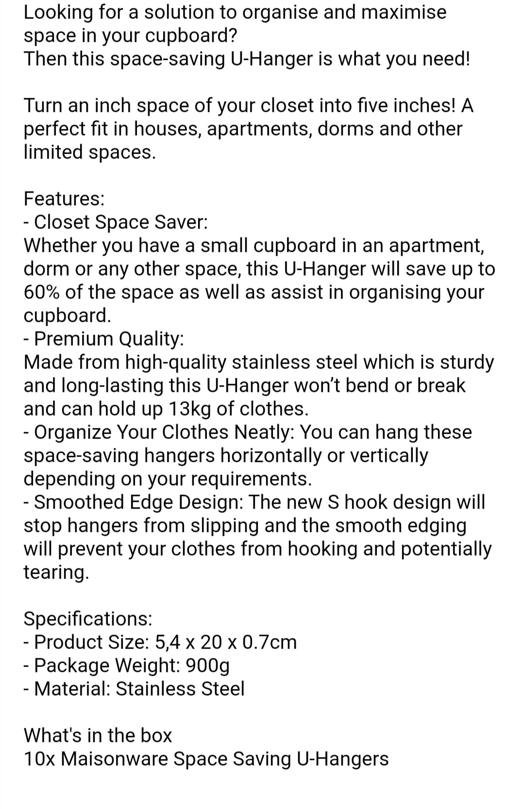 Space Saving Closet U-Hanger (Set Of 10)