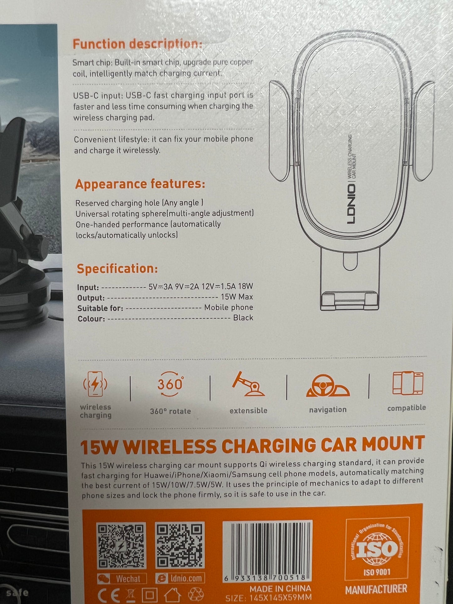 15w Wireless Charging Car Phone Holder