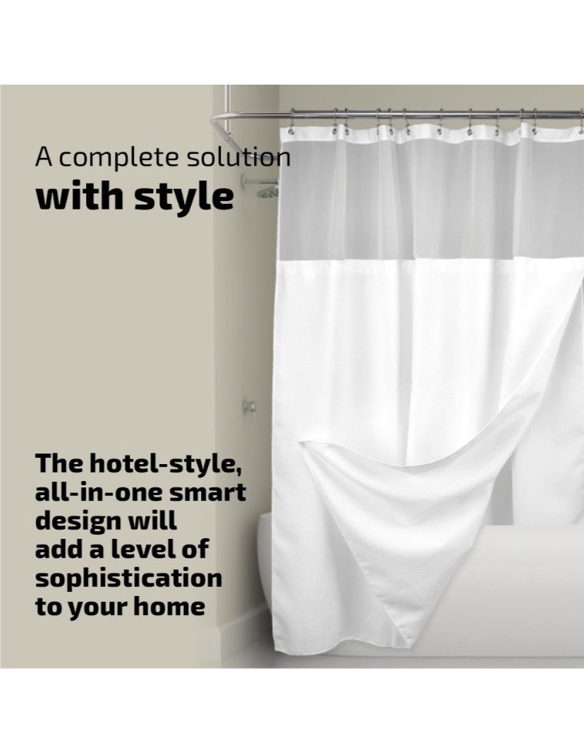 Maisonware Heavyweight Fabric and Mesh Top Window Shower Curtain