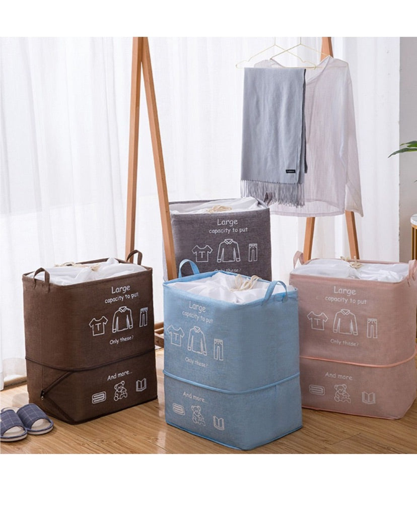 100L Foldable Large Storage and Laundry Bag Basket - Brown