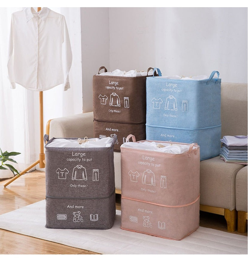 100L Foldable Large Storage and Laundry Bag Basket - Brown