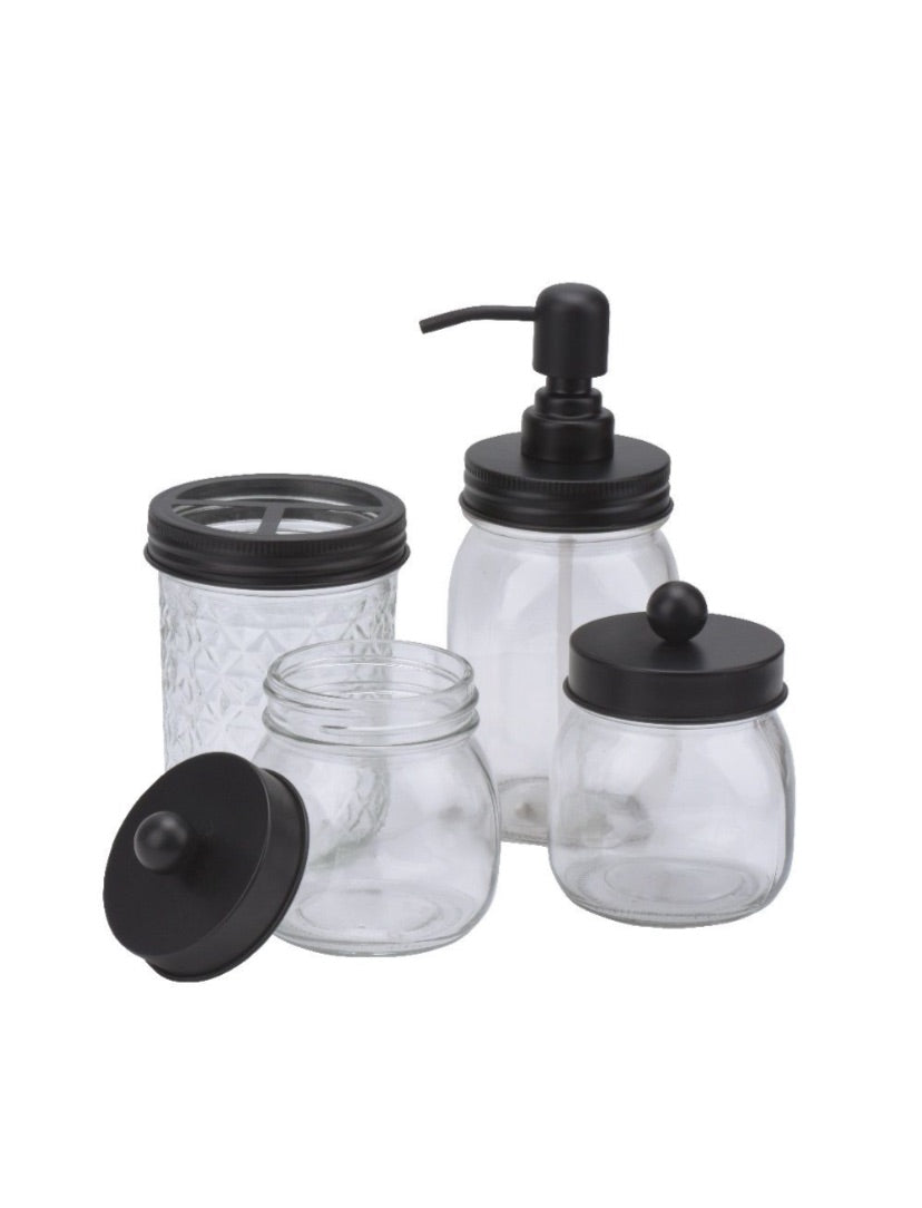 Maisonware 4 Piece Mason Jar Bathroom Organisers With Soap Dispenser