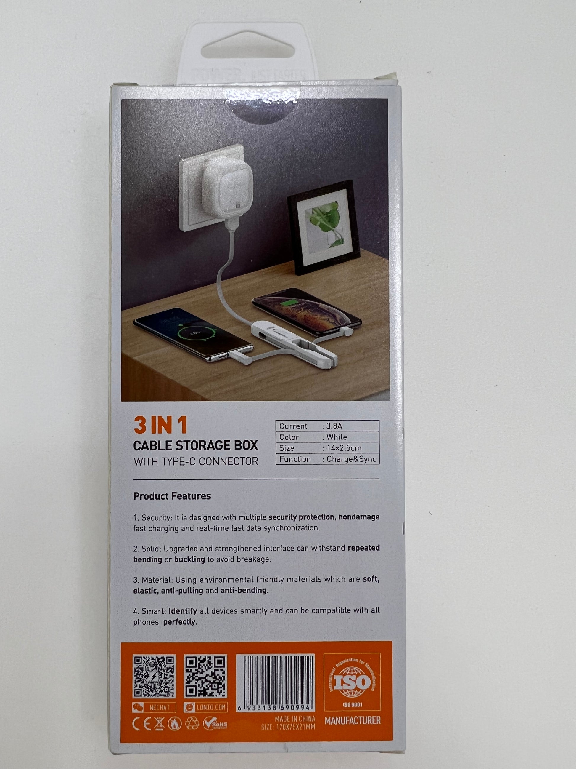 Fast Charge Cable Box 3 In 1 Cable Storage 3.8A Fast Charge Cable | Multi-Device Charging ...