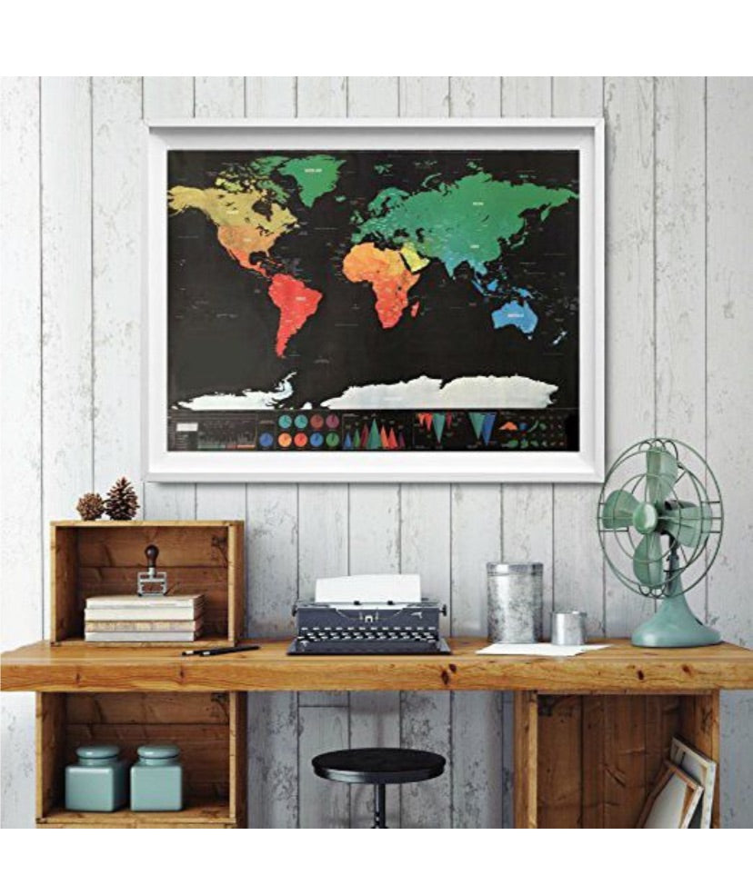 Large World Scratch Off Travel Map Poster