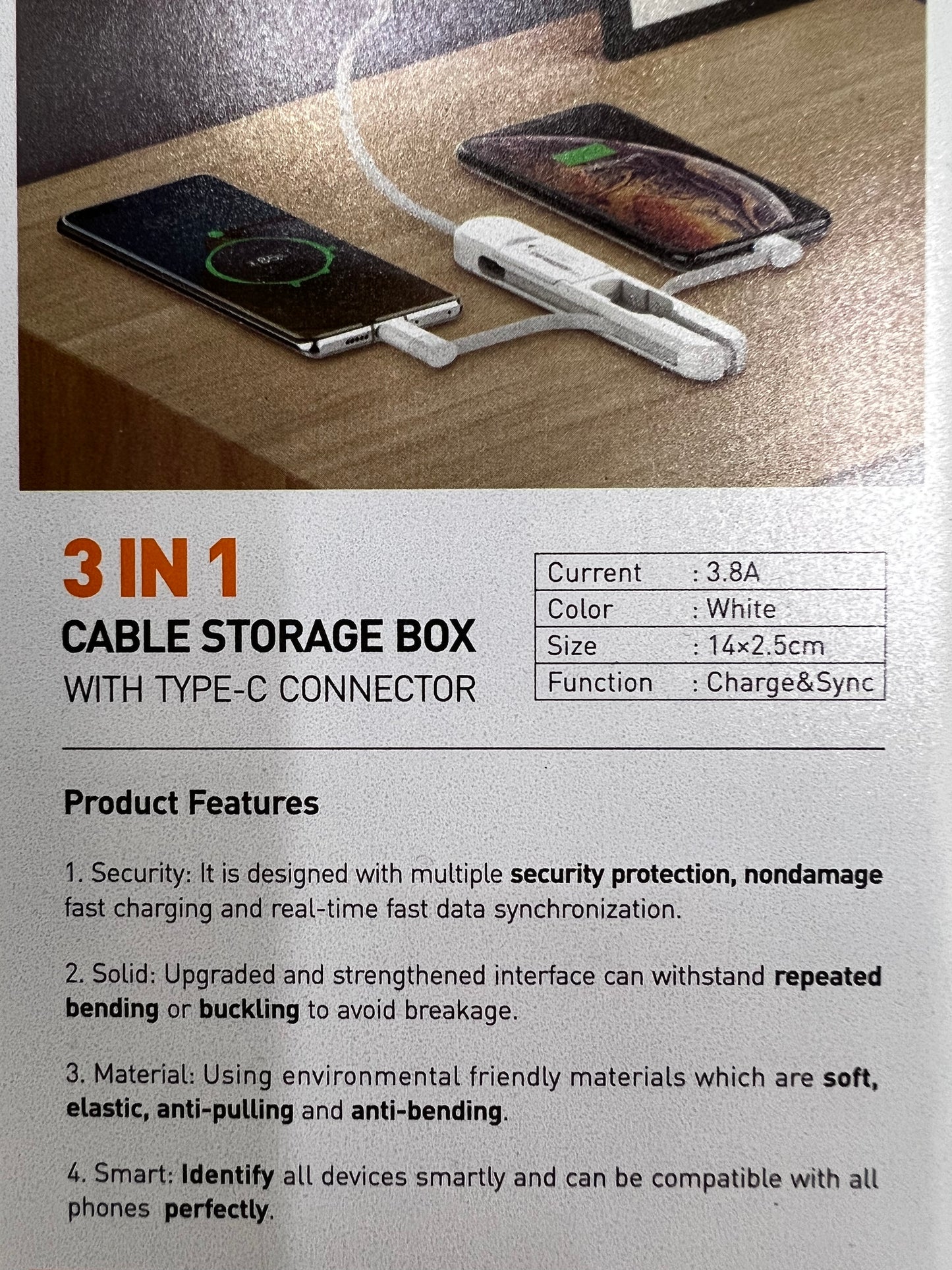 3 In 1 Cable Storage 3.8A Fast Charge Cable