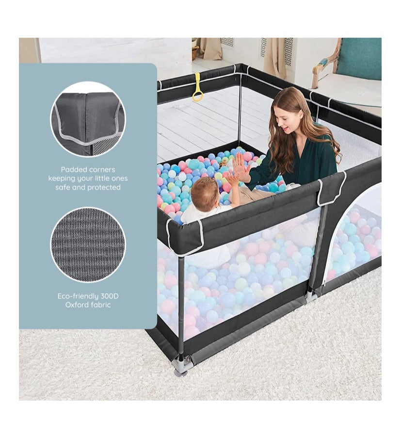 Mooki Breathable Mesh-Gated Baby Play Pen with balls