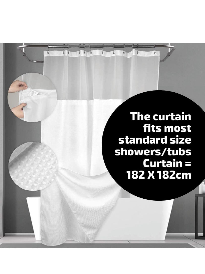 Maisonware Heavyweight Fabric and Mesh Top Window Shower Curtain