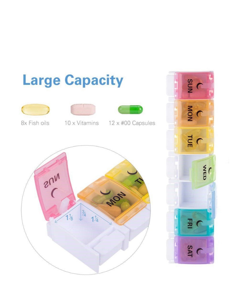 Weekly 7 Day AM PM Push Button Pill Organizer