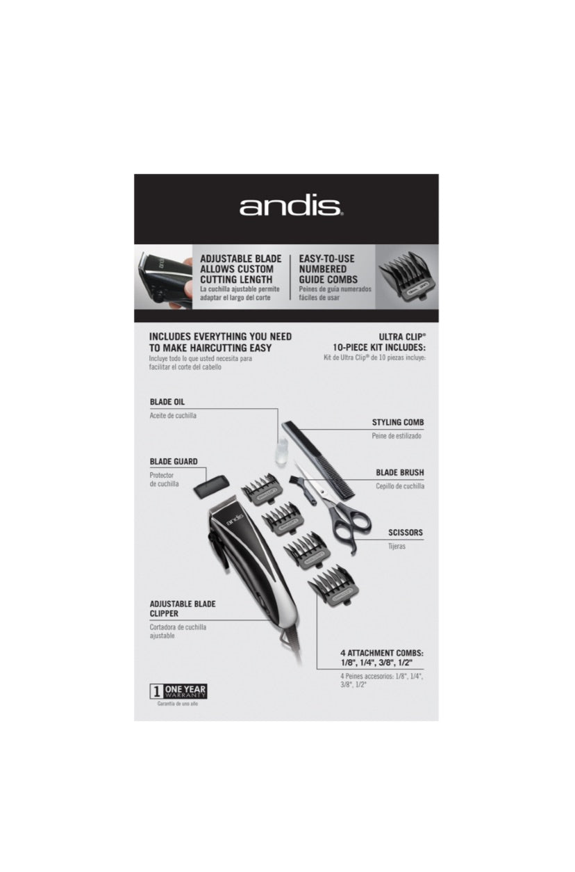 Andis Ultra Clip Adjustable blade 10 Piece Home Haircut Kit